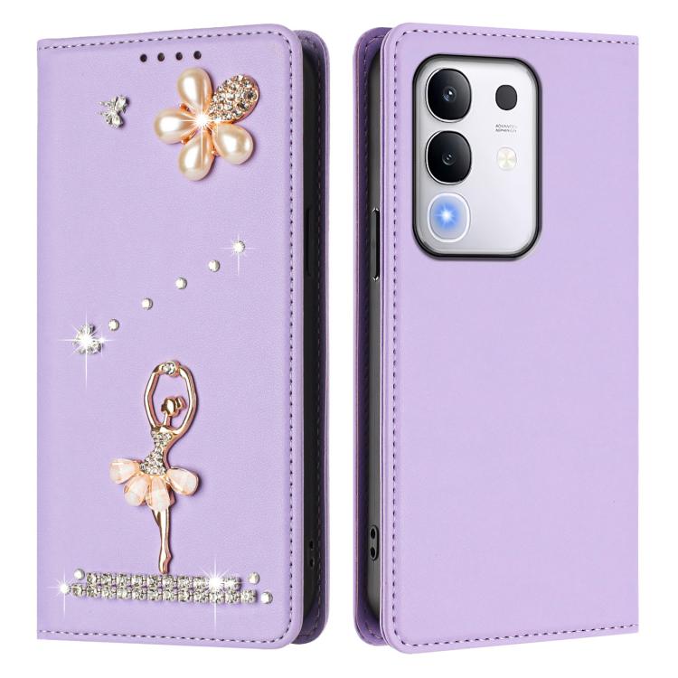 For vivo Y29 4G Global / T4X 5G Ballet Girl Diamond Studded RFID Vegan Leather Phone Case