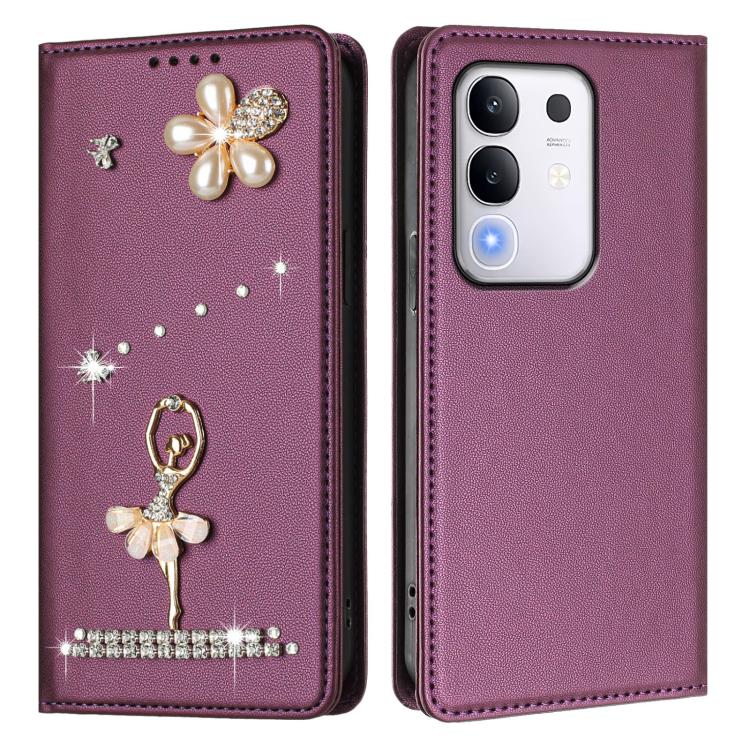 For vivo Y29 4G Global / T4X 5G Ballet Girl Diamond Studded RFID Vegan Leather Phone Case