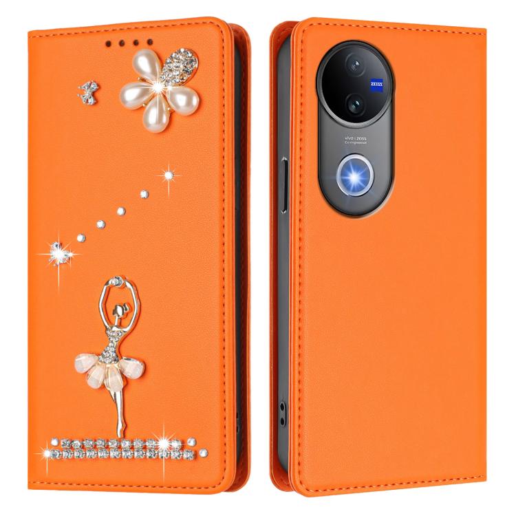 For vivo V50 5G Global / V50e Ballet Girl Diamond Studded RFID Vegan Leather Phone Case
