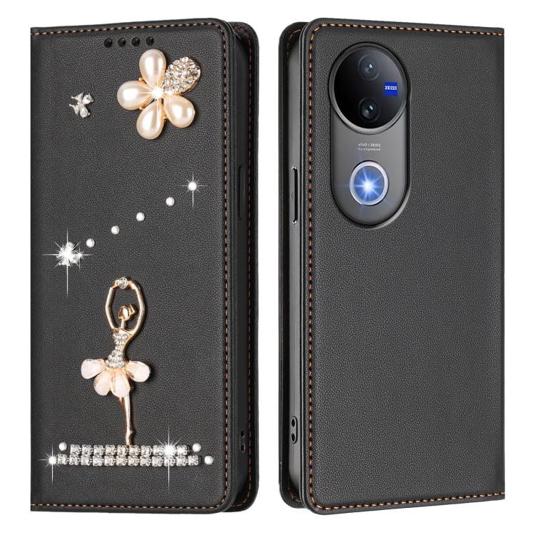 For vivo V50 5G Global / V50e Ballet Girl Diamond Studded RFID Vegan Leather Phone Case