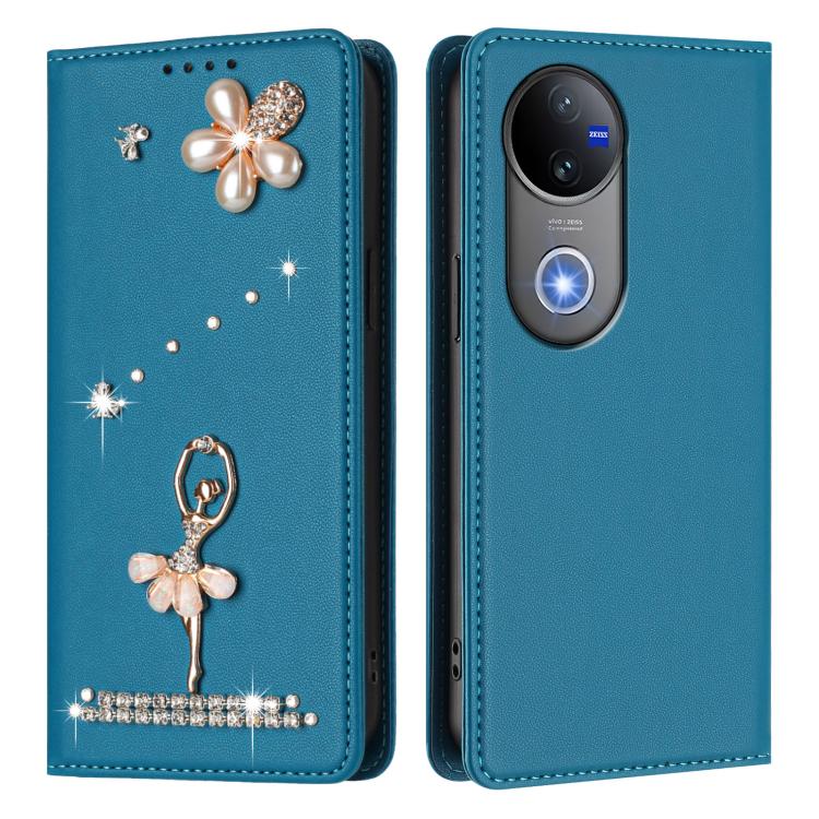 For vivo V50 5G Global / V50e Ballet Girl Diamond Studded RFID Vegan Leather Phone Case