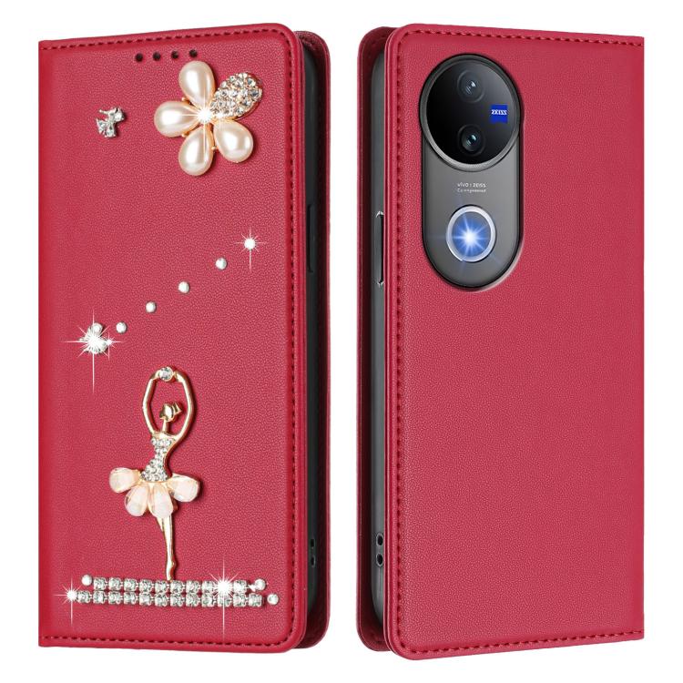 For vivo V50 5G Global / V50e Ballet Girl Diamond Studded RFID Vegan Leather Phone Case