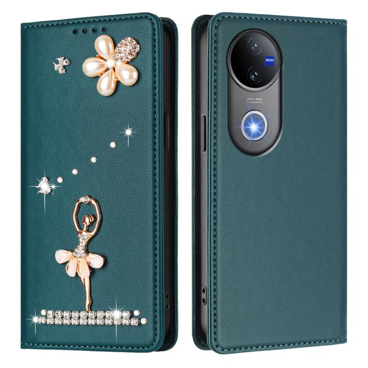 For vivo V50 5G Global / V50e Ballet Girl Diamond Studded RFID Vegan Leather Phone Case