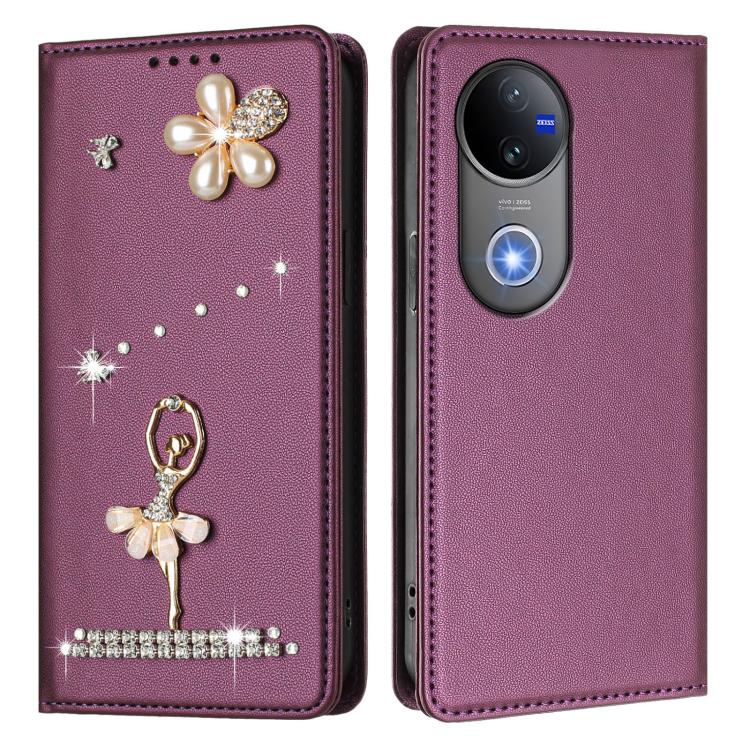 For vivo V50 5G Global / V50e Ballet Girl Diamond Studded RFID Vegan Leather Phone Case