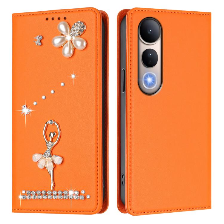 For vivo V50 Lite 5G Global/V50 Lite 4G Ballet Girl Diamond Studded RFID Vegan Leather Phone Case