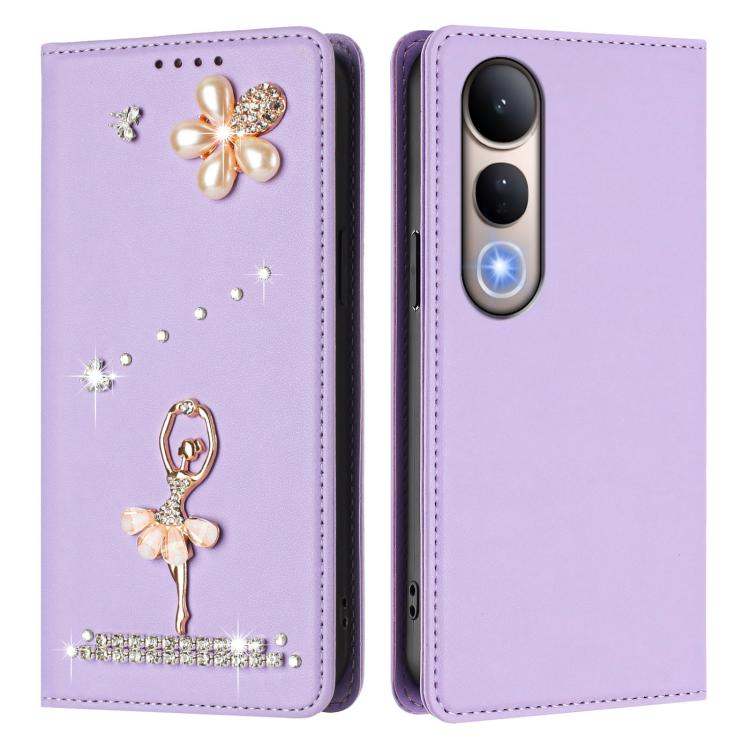 For vivo V50 Lite 5G Global/V50 Lite 4G Ballet Girl Diamond Studded RFID Vegan Leather Phone Case