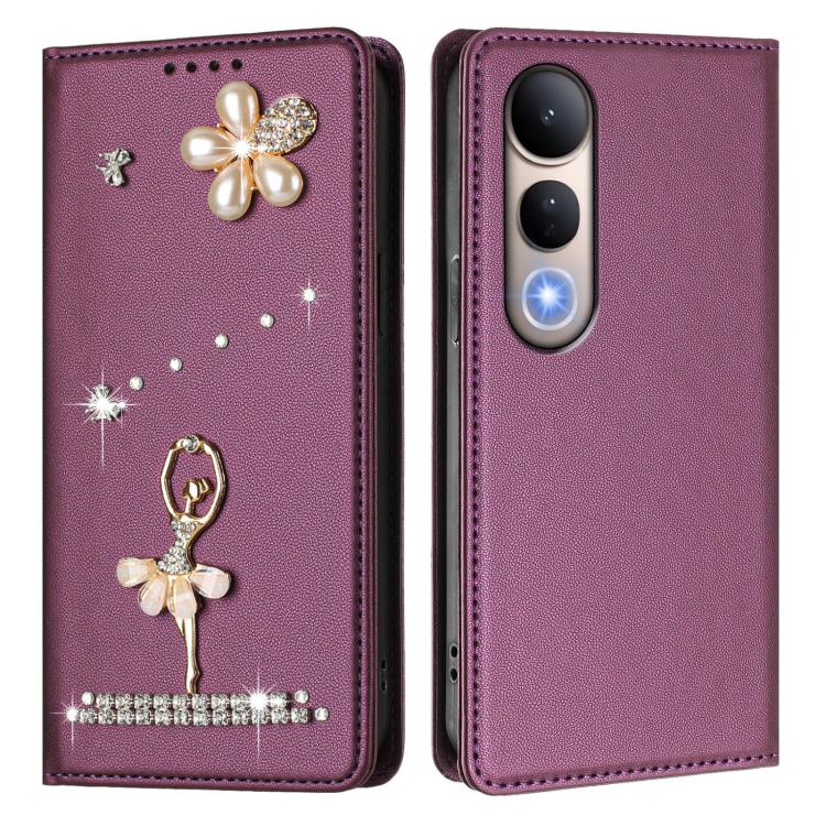 For vivo V50 Lite 5G Global/V50 Lite 4G Ballet Girl Diamond Studded RFID Vegan Leather Phone Case