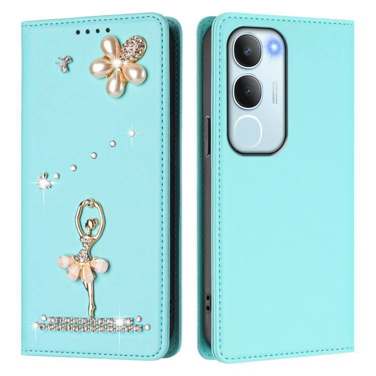 For vivo Y29 5G India / Y19S 4G Global Ballet Girl Diamond Studded RFID Vegan Leather Phone Case