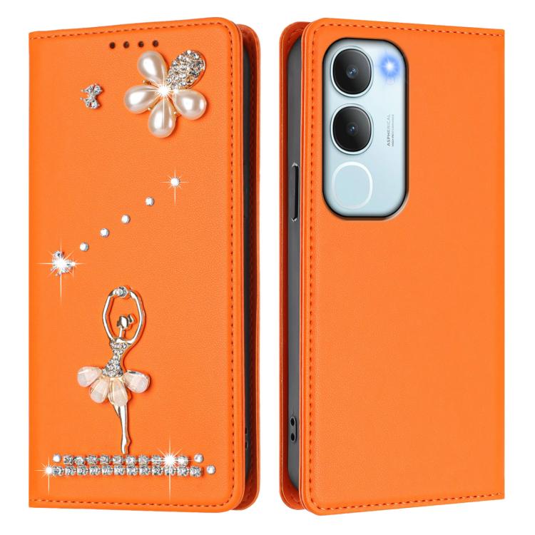 For vivo Y29 5G India / Y19S 4G Global Ballet Girl Diamond Studded RFID Vegan Leather Phone Case