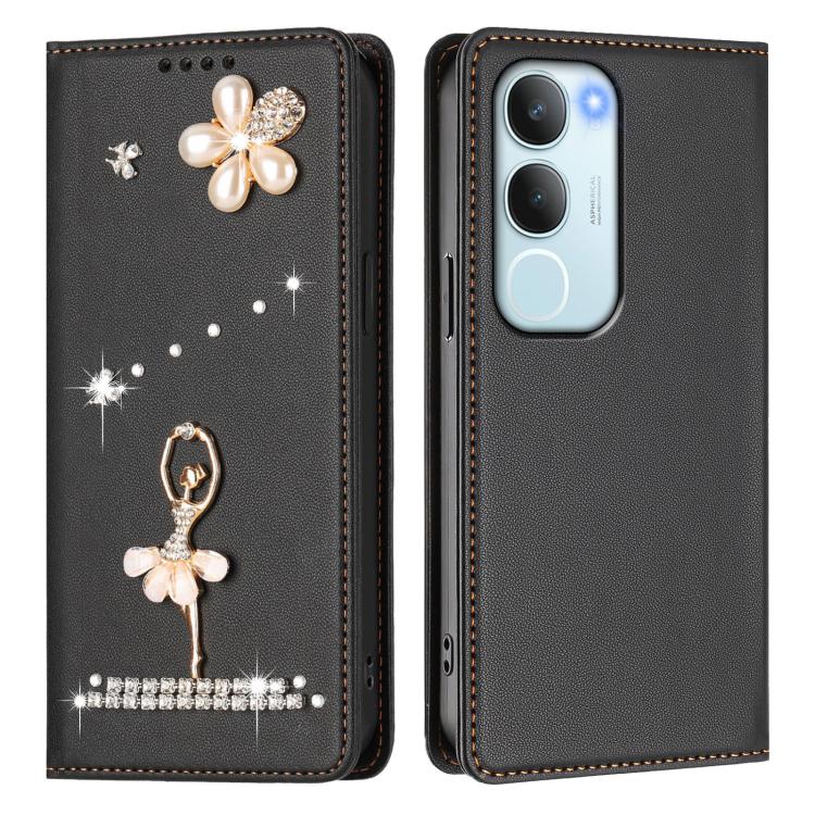 For vivo Y29 5G India / Y19S 4G Global Ballet Girl Diamond Studded RFID Vegan Leather Phone Case