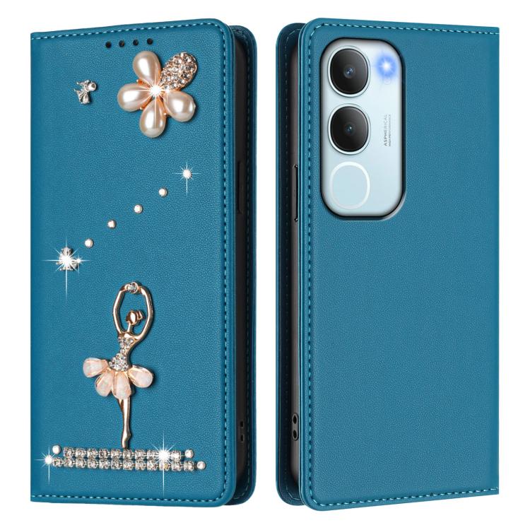 For vivo Y29 5G India / Y19S 4G Global Ballet Girl Diamond Studded RFID Vegan Leather Phone Case