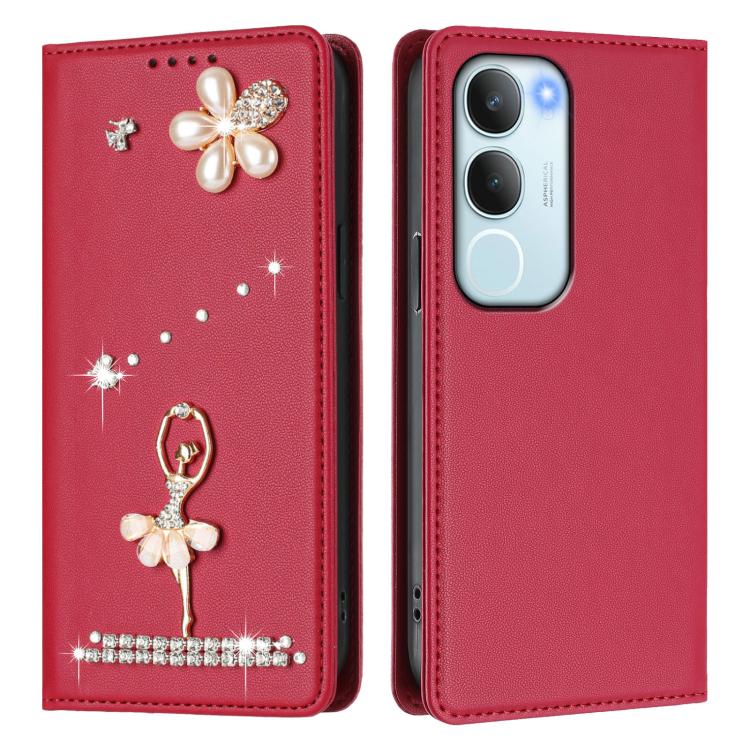 For vivo Y29 5G India / Y19S 4G Global Ballet Girl Diamond Studded RFID Vegan Leather Phone Case