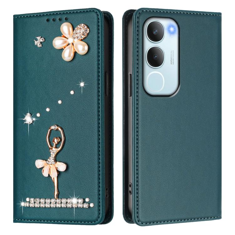 For vivo Y29 5G India / Y19S 4G Global Ballet Girl Diamond Studded RFID Vegan Leather Phone Case