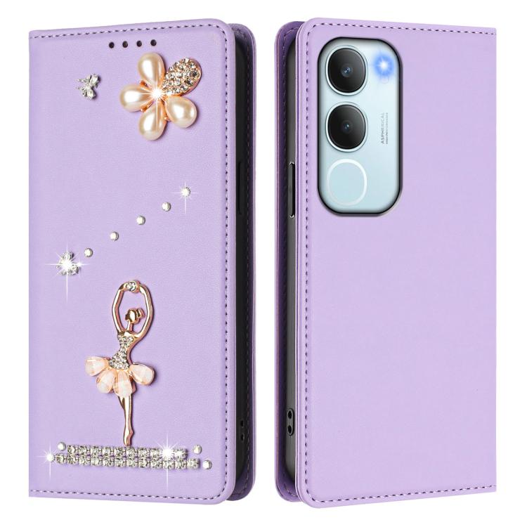 For vivo Y29 5G India / Y19S 4G Global Ballet Girl Diamond Studded RFID Vegan Leather Phone Case