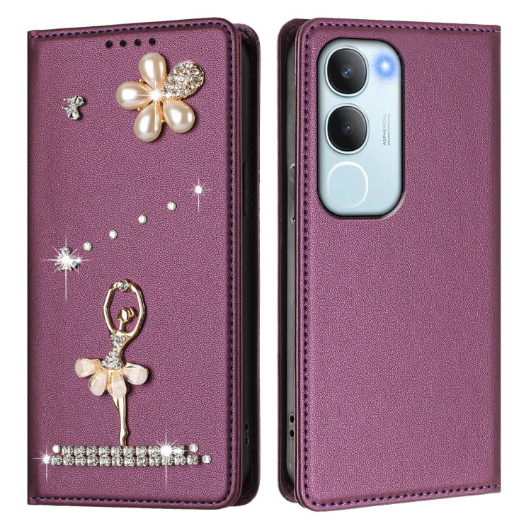For vivo Y29 5G India / Y19S 4G Global Ballet Girl Diamond Studded RFID Vegan Leather Phone Case
