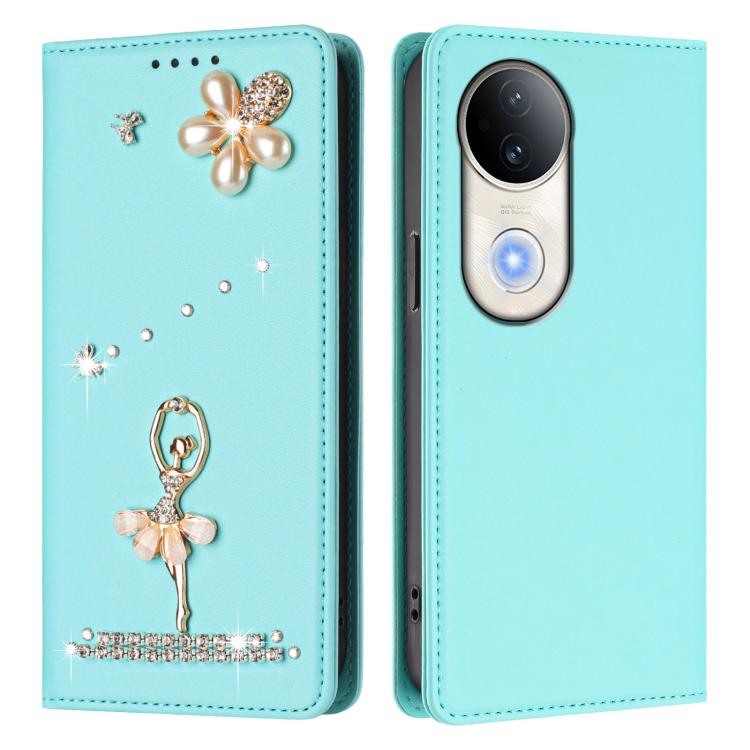 For vivo S20 Ballet Girl Diamond Studded RFID Vegan Leather Phone Case