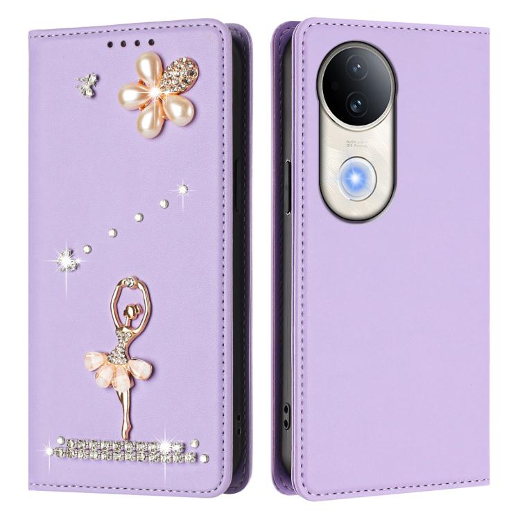 For vivo S20 Ballet Girl Diamond Studded RFID Vegan Leather Phone Case