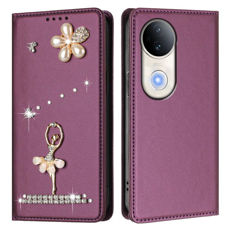 For vivo S20 Ballet Girl Diamond Studded RFID Vegan Leather Phone Case