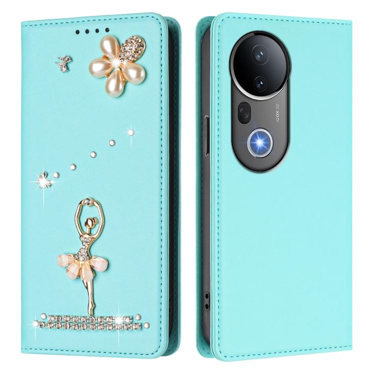 For vivo S20 Pro Ballet Girl Diamond Studded RFID Vegan Leather Phone Case