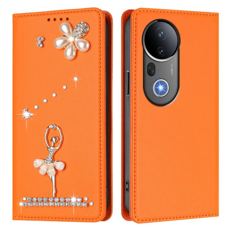 For vivo S20 Pro Ballet Girl Diamond Studded RFID Vegan Leather Phone Case