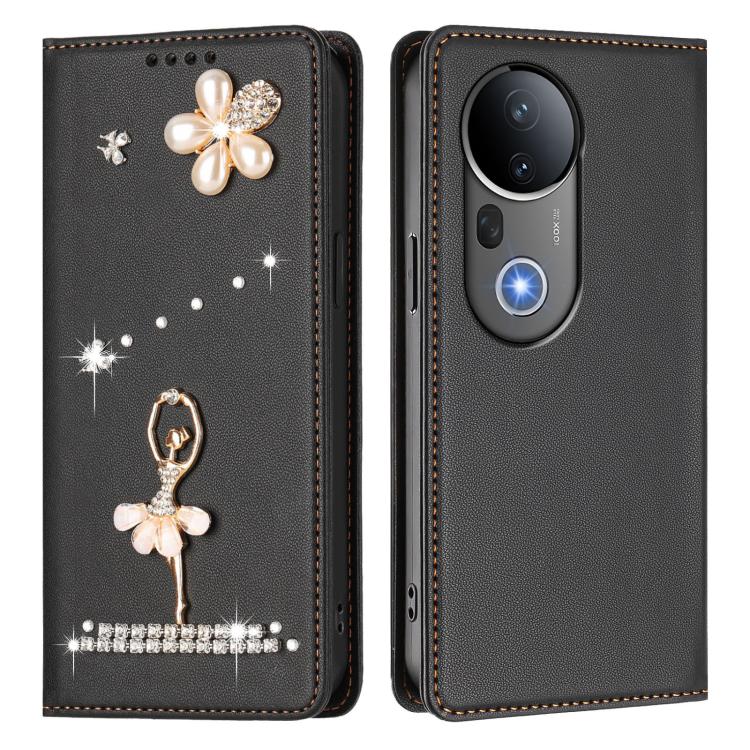 For vivo S20 Pro Ballet Girl Diamond Studded RFID Vegan Leather Phone Case