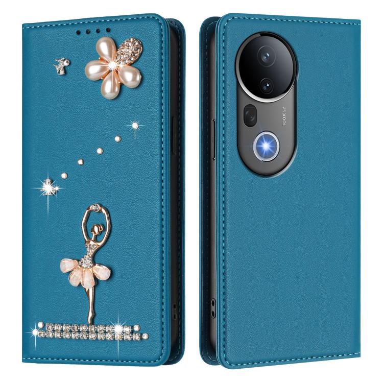 For vivo S20 Pro Ballet Girl Diamond Studded RFID Vegan Leather Phone Case