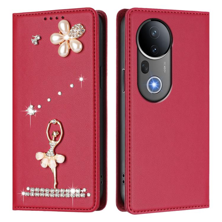 For vivo S20 Pro Ballet Girl Diamond Studded RFID Vegan Leather Phone Case