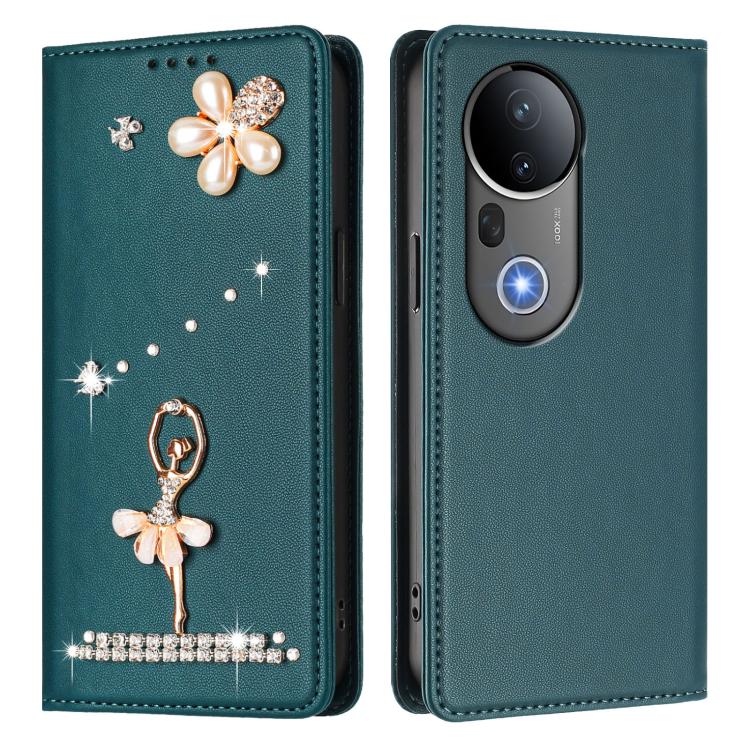 For vivo S20 Pro Ballet Girl Diamond Studded RFID Vegan Leather Phone Case