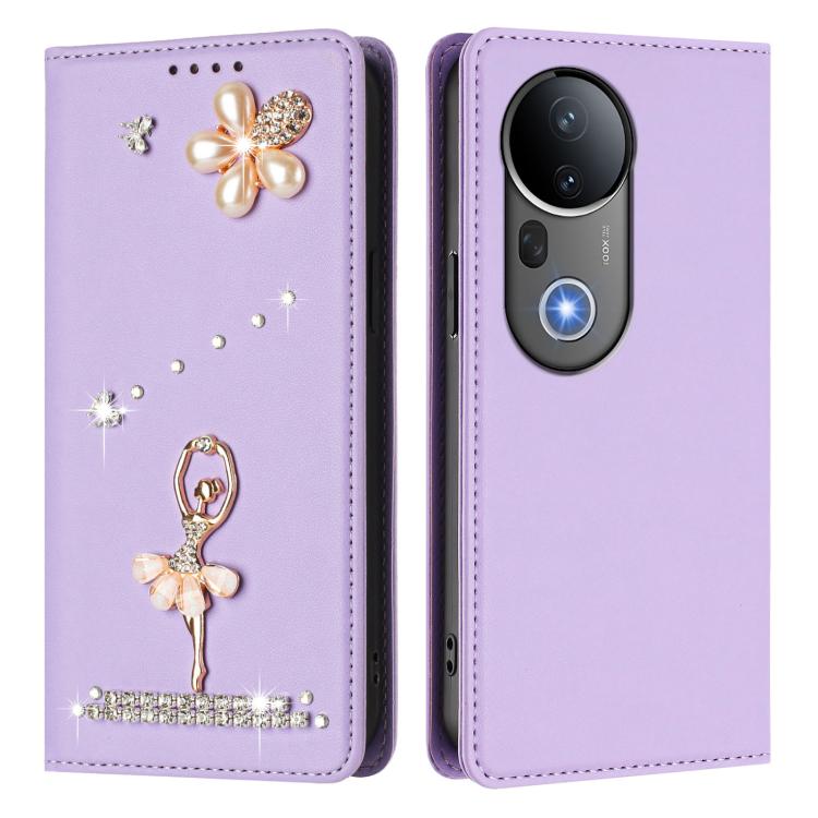 For vivo S20 Pro Ballet Girl Diamond Studded RFID Vegan Leather Phone Case