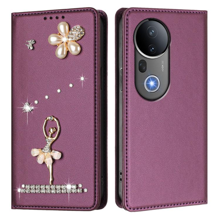 For vivo S20 Pro Ballet Girl Diamond Studded RFID Vegan Leather Phone Case