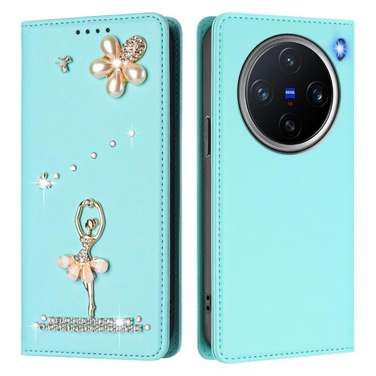 For vivo X200 Pro mini Ballet Girl Diamond Studded RFID Vegan Leather Phone Case
