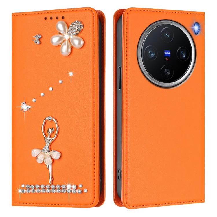For vivo X200 Pro mini Ballet Girl Diamond Studded RFID Vegan Leather Phone Case