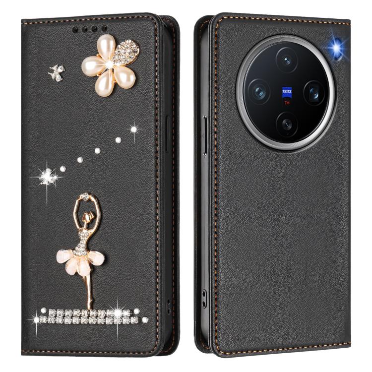 For vivo X200 Pro mini Ballet Girl Diamond Studded RFID Vegan Leather Phone Case