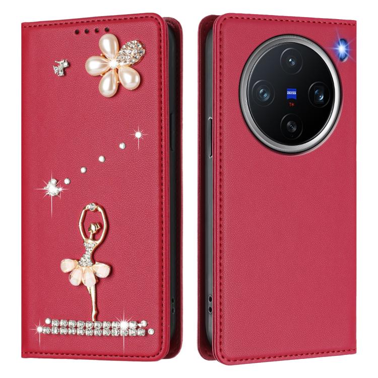 For vivo X200 Pro mini Ballet Girl Diamond Studded RFID Vegan Leather Phone Case