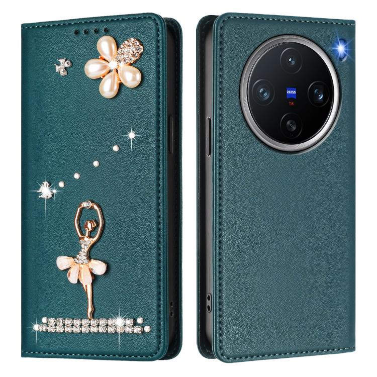 For vivo X200 Pro mini Ballet Girl Diamond Studded RFID Vegan Leather Phone Case