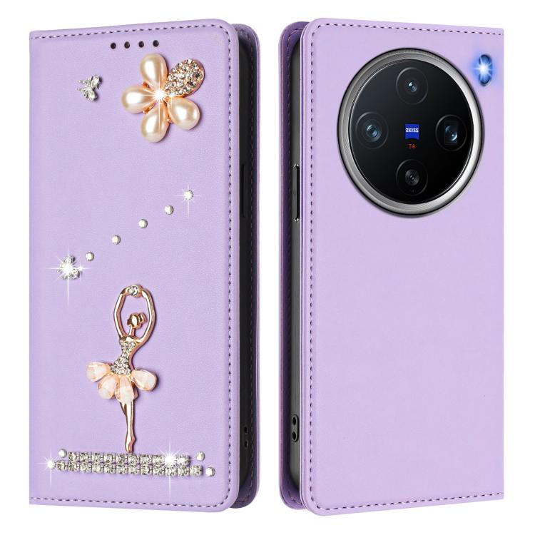 For vivo X200 Pro mini Ballet Girl Diamond Studded RFID Vegan Leather Phone Case