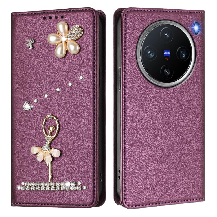 For vivo X200 Pro mini Ballet Girl Diamond Studded RFID Vegan Leather Phone Case