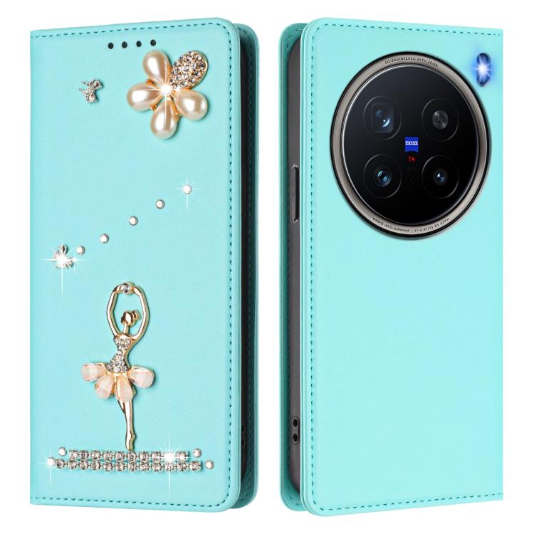 For vivo X200 Pro Ballet Girl Diamond Studded RFID Vegan Leather Phone Case