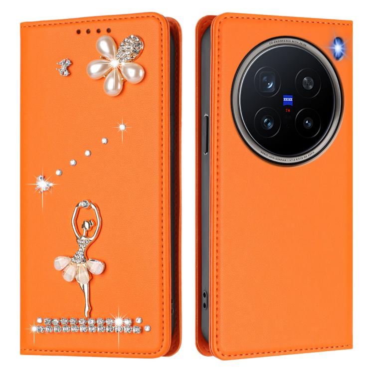 For vivo X200 Pro Ballet Girl Diamond Studded RFID Vegan Leather Phone Case