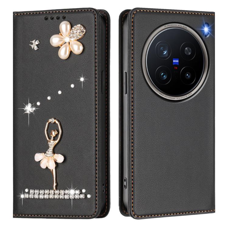 For vivo X200 Pro Ballet Girl Diamond Studded RFID Vegan Leather Phone Case