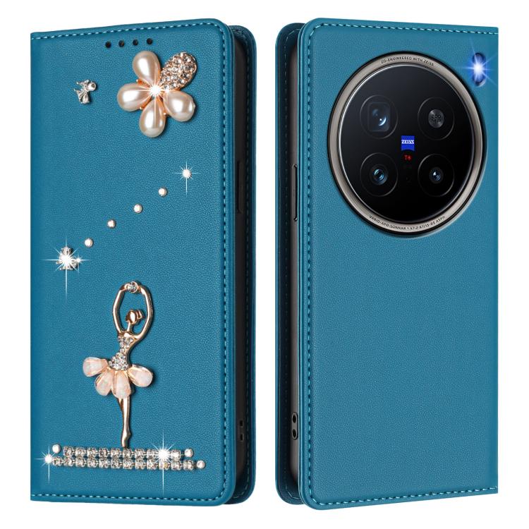 For vivo X200 Pro Ballet Girl Diamond Studded RFID Vegan Leather Phone Case