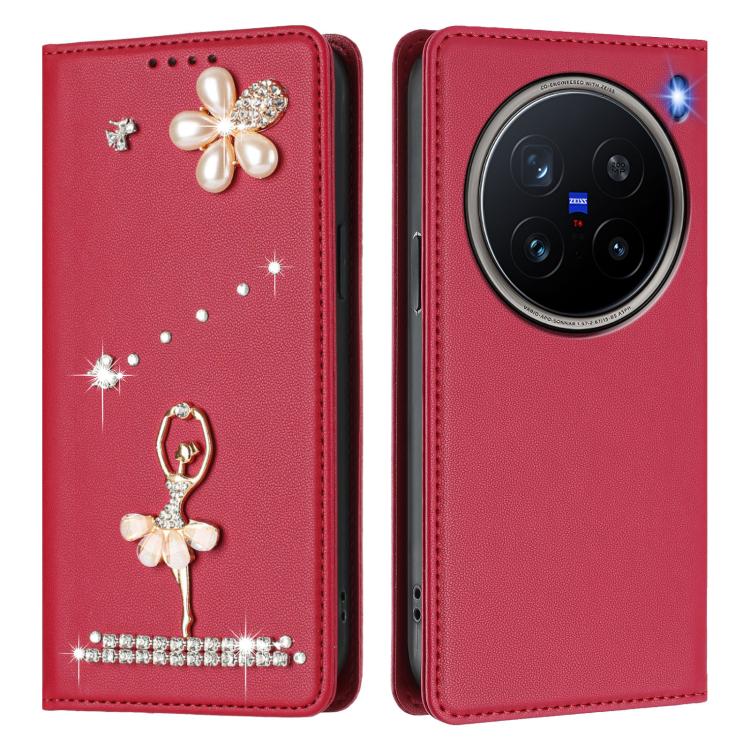 For vivo X200 Pro Ballet Girl Diamond Studded RFID Vegan Leather Phone Case