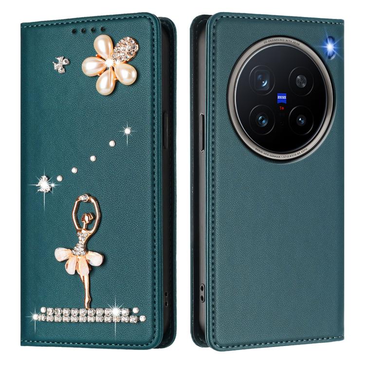 For vivo X200 Pro Ballet Girl Diamond Studded RFID Vegan Leather Phone Case