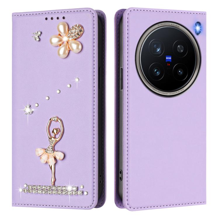 For vivo X200 Pro Ballet Girl Diamond Studded RFID Vegan Leather Phone Case