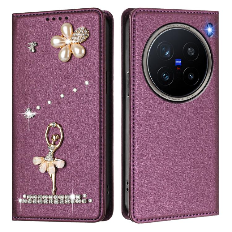 For vivo X200 Pro Ballet Girl Diamond Studded RFID Vegan Leather Phone Case