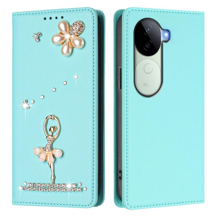 For vivo V40e 5G India / iQOO Z9s Ballet Girl Diamond Studded RFID Vegan Leather Phone Case
