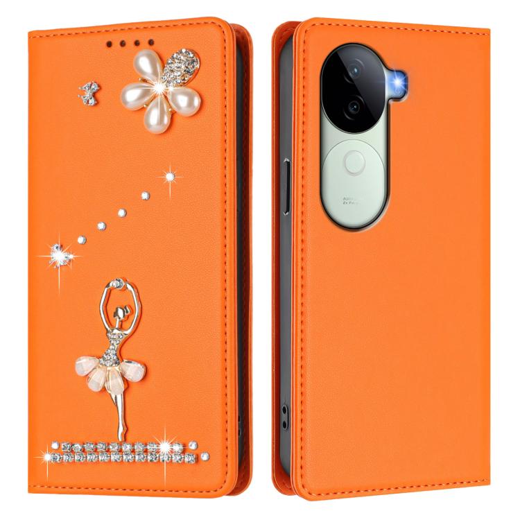 For vivo V40e 5G India / iQOO Z9s Ballet Girl Diamond Studded RFID Vegan Leather Phone Case