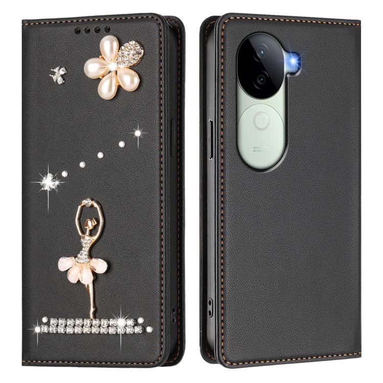 For vivo V40e 5G India / iQOO Z9s Ballet Girl Diamond Studded RFID Vegan Leather Phone Case