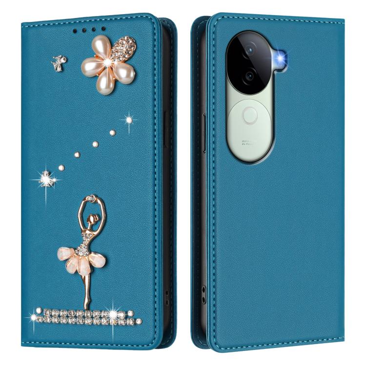 For vivo V40e 5G India / iQOO Z9s Ballet Girl Diamond Studded RFID Vegan Leather Phone Case