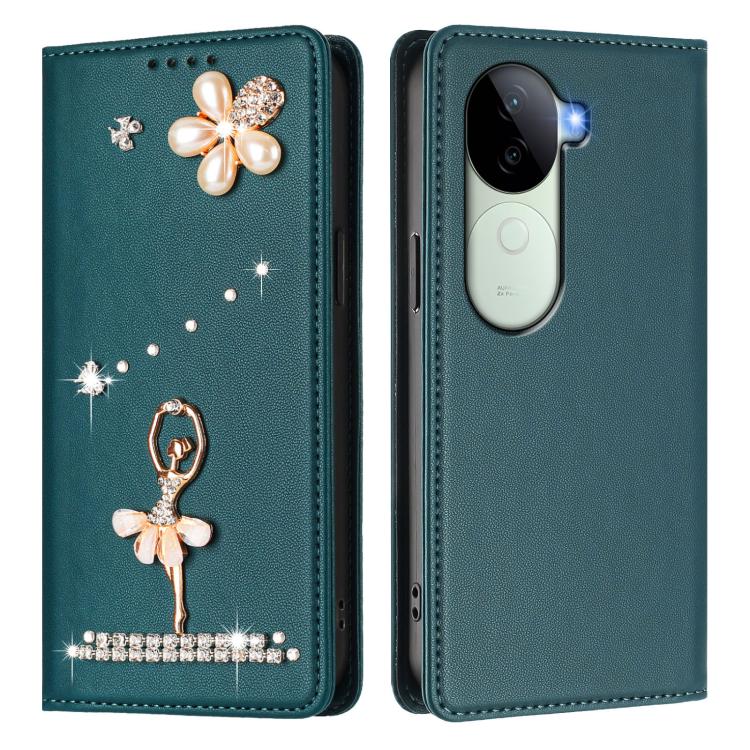 For vivo V40e 5G India / iQOO Z9s Ballet Girl Diamond Studded RFID Vegan Leather Phone Case
